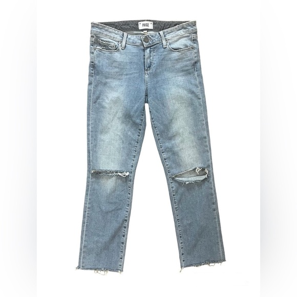 Paige Jeans Womens 28 Miki Straight Denim Raw Hem Distressed Cropped Light Wash - Picture 10 of 11